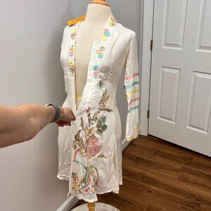 NEW Sana Safinaz Ivory Cotton Embroidered Pastel Floral Top Sz XS